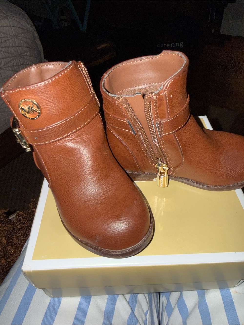 MICHAEL Michael Kors Toddler Tan/Brown Leather Zip Booties